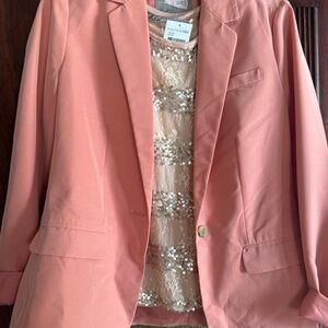 New Blazer in soft sheer and sequin sleeveless top in rose color M